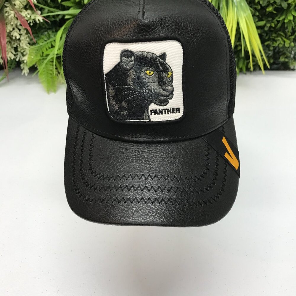 Leather Panther Trucker Hat Snapback like new